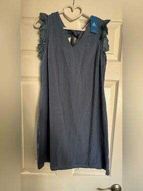 Cupshe NWT Slate Blue Ruffle Sleeve V-Neck Dress